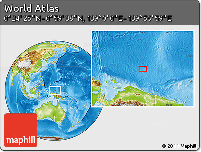 Physical Location Map of the Area around 0° 42' 2" N, 139° 28' 29" E