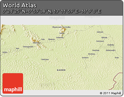 Physical 3D Map of the Area around 0° 42' 2" N, 13° 40' 30" E