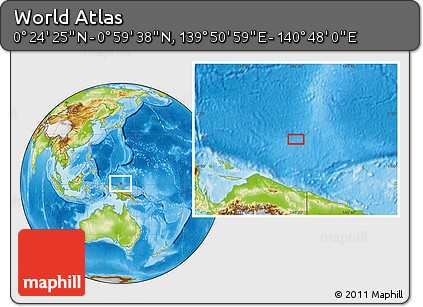Physical Location Map of the Area around 0° 42' 2" N, 140° 19' 29" E