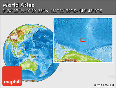 Physical Location Map of the Area around 0° 42' 2" N, 140° 19' 29" E
