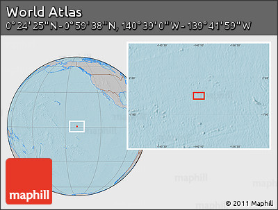 Gray Location Map of the Area around 0° 42' 2" N, 140° 10' 30" W, hill shading