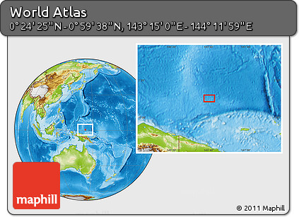 Physical Location Map of the Area around 0° 42' 2" N, 143° 43' 29" E
