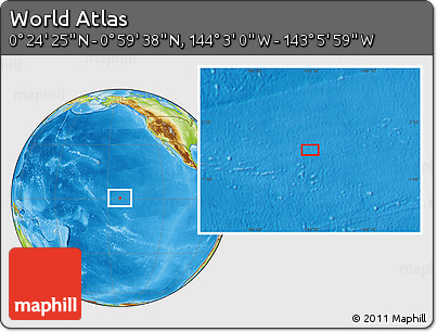Physical Location Map of the Area around 0° 42' 2" N, 143° 34' 29" W