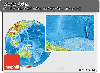 Physical Location Map of the Area around 0° 42' 2" N, 144° 34' 29" E