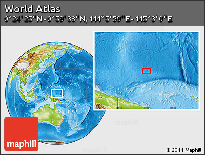 Physical Location Map of the Area around 0° 42' 2" N, 144° 34' 29" E