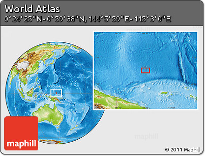 Physical Location Map of the Area around 0° 42' 2" N, 144° 34' 29" E