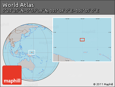 Gray Location Map of the Area around 0° 42' 2" N, 146° 16' 30" E