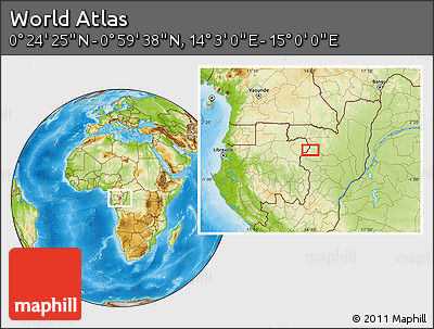 Physical Location Map of the Area around 0° 42' 2" N, 14° 31' 30" E