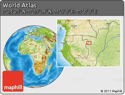Physical Location Map of the Area around 0° 42' 2" N, 14° 31' 30" E