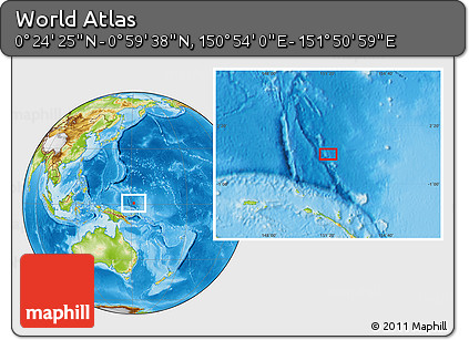 Physical Location Map of the Area around 0° 42' 2" N, 151° 22' 30" E
