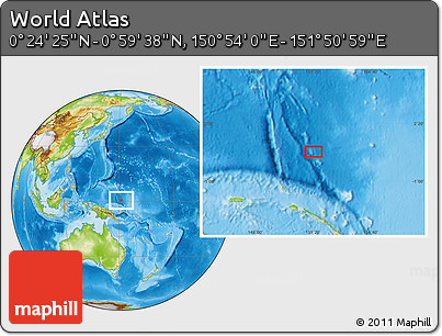 Physical Location Map of the Area around 0° 42' 2" N, 151° 22' 30" E