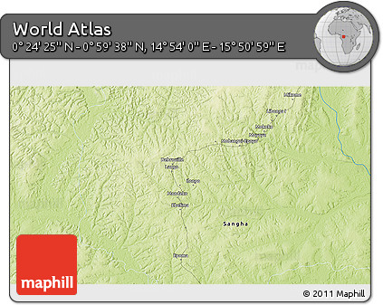 Physical 3D Map of the Area around 0° 42' 2" N, 15° 22' 30" E