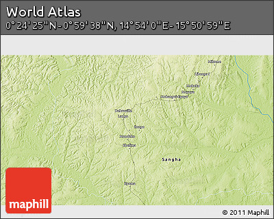 Physical 3D Map of the Area around 0° 42' 2" N, 15° 22' 30" E
