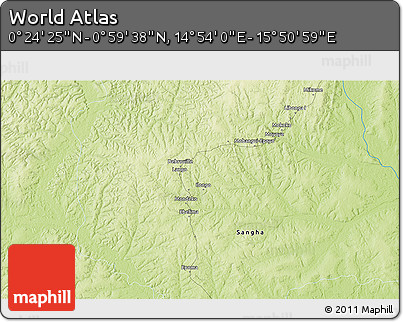 Physical 3D Map of the Area around 0° 42' 2" N, 15° 22' 30" E