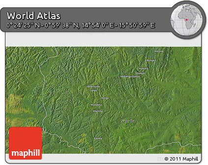 Satellite 3D Map of the Area around 0° 42' 2" N, 15° 22' 30" E