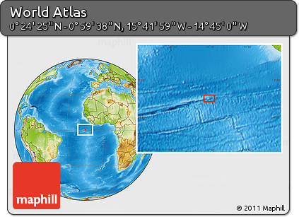 Physical Location Map of the Area around 0° 42' 2" N, 15° 13' 29" W