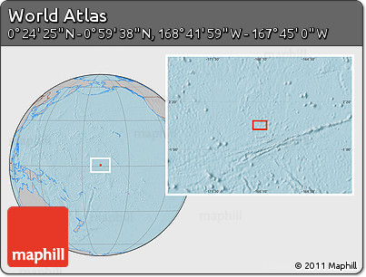 Gray Location Map of the Area around 0° 42' 2" N, 168° 13' 29" W, hill shading