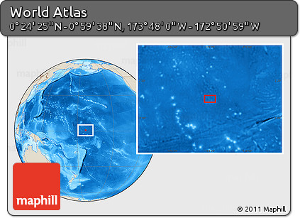 Shaded Relief Location Map of the Area around 0° 42' 2" N, 173° 19' 29" W
