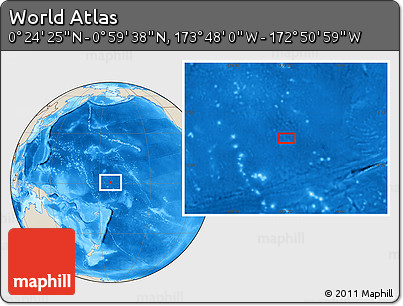 Shaded Relief Location Map of the Area around 0° 42' 2" N, 173° 19' 29" W