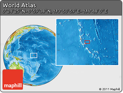 Physical Location Map of the Area around 0° 42' 2" N, 174° 19' 29" E