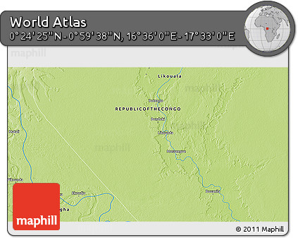 Physical 3D Map of the Area around 0° 42' 2" N, 17° 4' 30" E