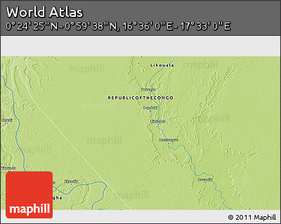 Physical 3D Map of the Area around 0° 42' 2" N, 17° 4' 30" E