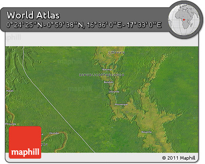 Satellite 3D Map of the Area around 0° 42' 2" N, 17° 4' 30" E