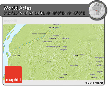Physical 3D Map of the Area around 0° 42' 2" N, 18° 46' 29" E