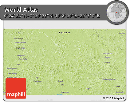 Physical 3D Map of the Area around 0° 42' 2" N, 19° 37' 30" E