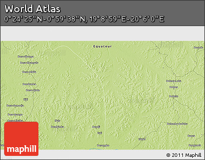 Physical 3D Map of the Area around 0° 42' 2" N, 19° 37' 30" E