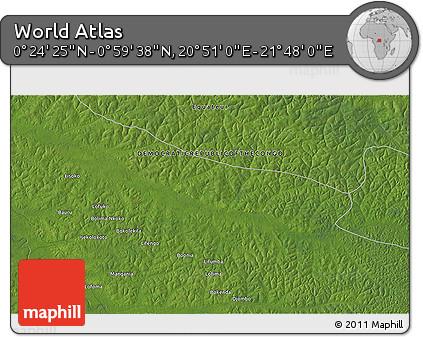 Satellite 3D Map of the Area around 0° 42' 2" N, 21° 19' 30" E