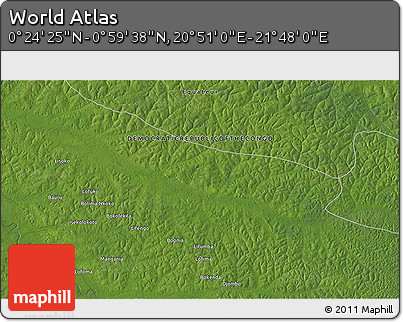 Satellite 3D Map of the Area around 0° 42' 2" N, 21° 19' 30" E