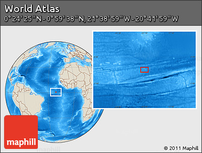 Shaded Relief Location Map of the Area around 0° 42' 2" N, 21° 10' 29" W