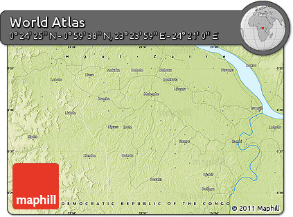Physical Map of the Area around 0° 42' 2" N, 23° 52' 30" E