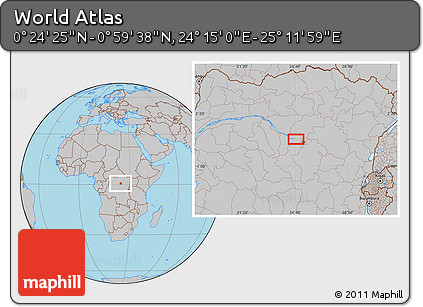 Gray Location Map of the Area around 0° 42' 2" N, 24° 43' 30" E
