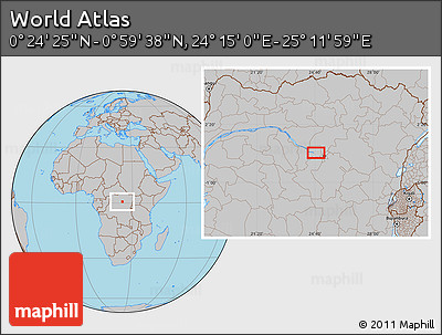 Gray Location Map of the Area around 0° 42' 2" N, 24° 43' 30" E