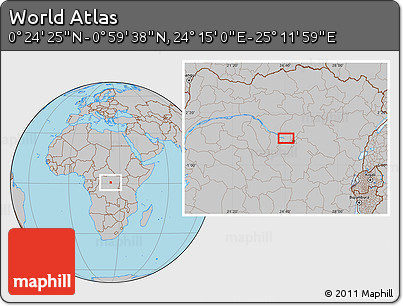 Gray Location Map of the Area around 0° 42' 2" N, 24° 43' 30" E