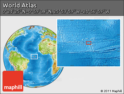 Physical Location Map of the Area around 0° 42' 2" N, 25° 25' 29" W