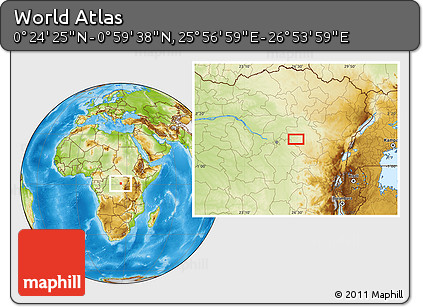 Physical Location Map of the Area around 0° 42' 2" N, 26° 25' 29" E