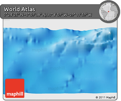 Shaded Relief 3D Map of the Area around 0° 42' 2" N, 29° 40' 29" W
