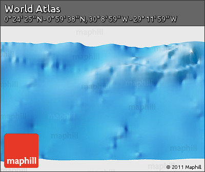 Shaded Relief 3D Map of the Area around 0° 42' 2" N, 29° 40' 29" W