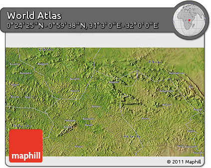 Satellite 3D Map of the Area around 0° 42' 2" N, 31° 31' 29" E
