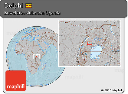 Gray Location Map of Delphi, hill shading
