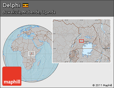 Gray Location Map of Delphi, hill shading