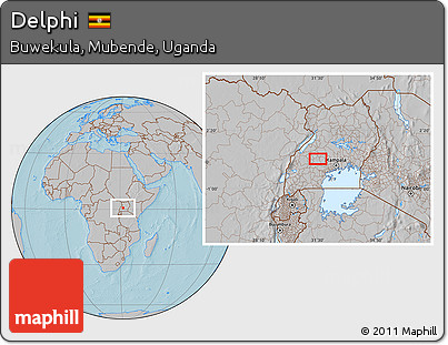 Gray Location Map of Delphi, hill shading
