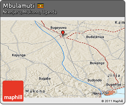 Shaded Relief Panoramic Map of Mbulamuti