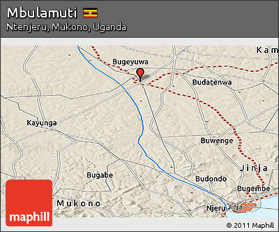 Shaded Relief Panoramic Map of Mbulamuti