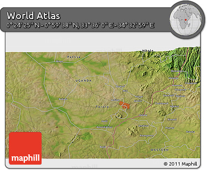 Satellite 3D Map of the Area around 0° 42' 2" N, 34° 4' 30" E
