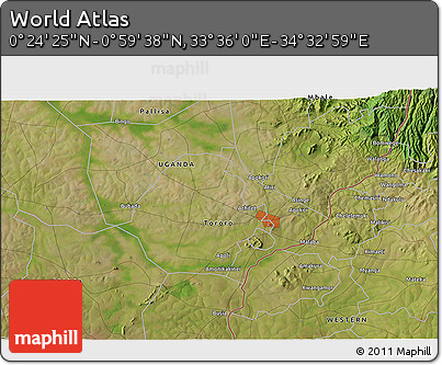 Satellite 3D Map of the Area around 0° 42' 2" N, 34° 4' 30" E