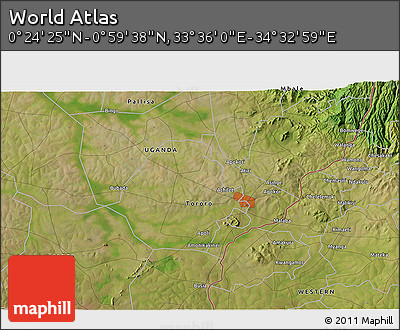 Satellite 3D Map of the Area around 0° 42' 2" N, 34° 4' 30" E